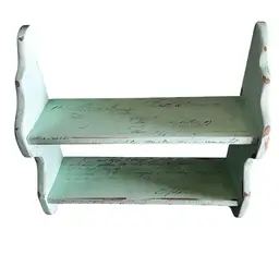 Hand painted Vintage Shelf Distressed Upcycled Mint Farmhouse Cottagecore Stamped  Made By Me Drnksuzy OOAK Original