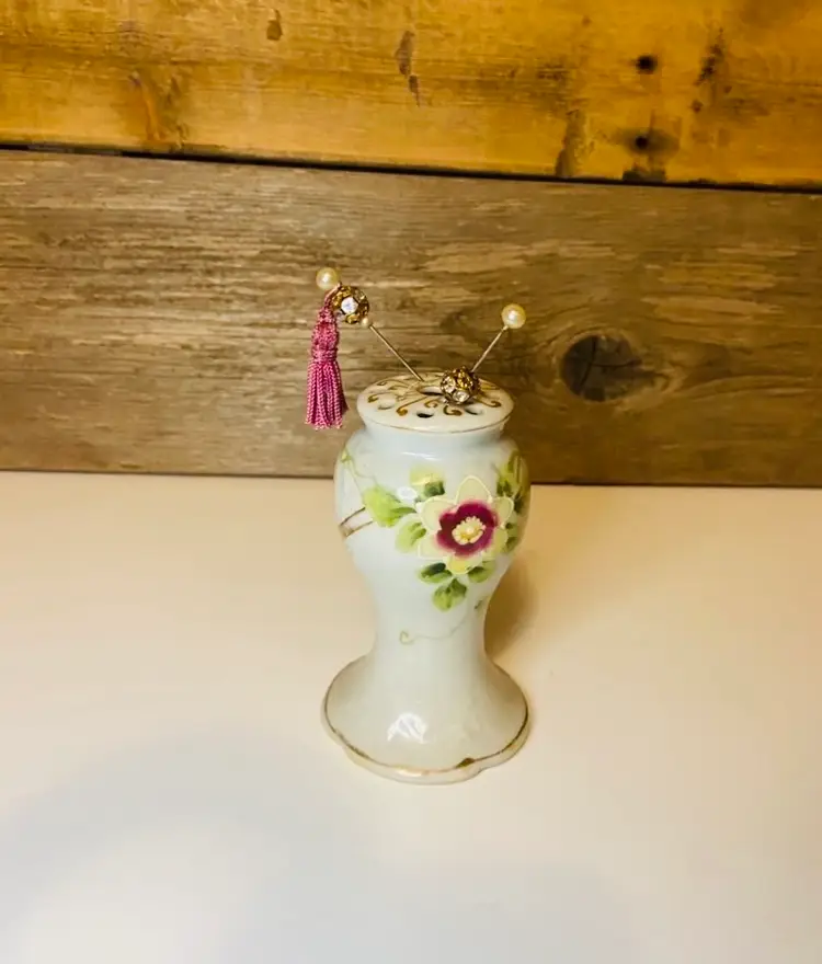 Vintage Floral Porcelain Hatpin Vase 13 Hole Stickpin Holder Made in Japan Victorian Shabby Chic CottageCore English Cottage Grandmillennial