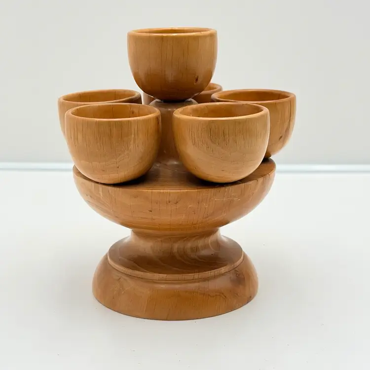 Hand Turned Wood Vintage Pedestal Base Egg Holder