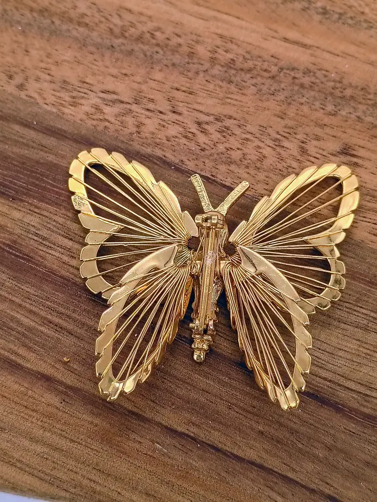 Vintage Monet Butterfly Brooch Open Wire Filigree Gold Tone 2".