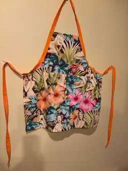 “Pin-Up & Stir Up” Apron – Alexander Henry Hibiscus Print, Handmade Retro Kitchen Glam