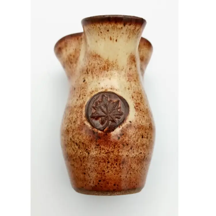 #88 Studio Pottery Syrup Pitcher/Pourer, Maple Leaf Embossed, Stamped "Maine" and "ACM