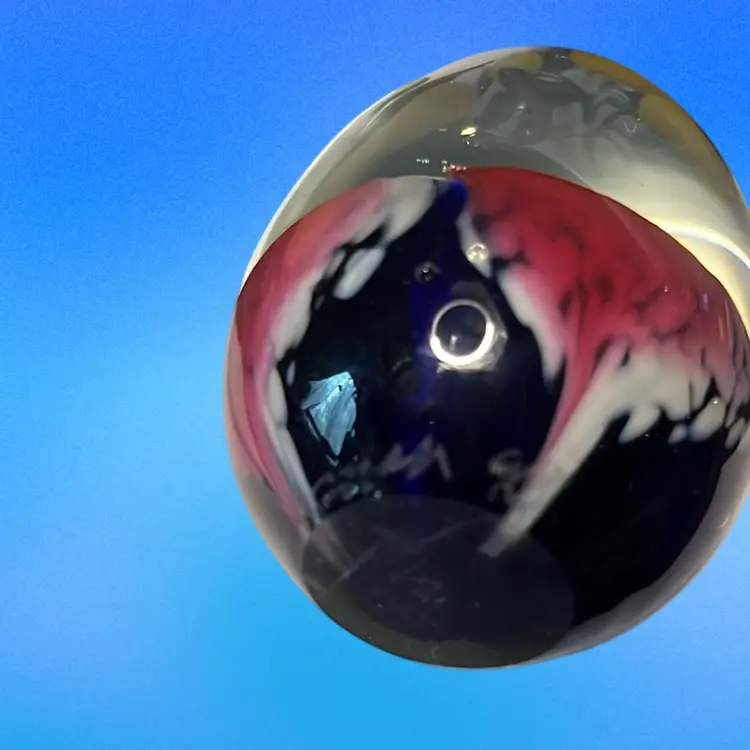 16. 1990 Glass  Studio Purple Passion Flower Dichroic Egg Paperweight Art Glass Signed