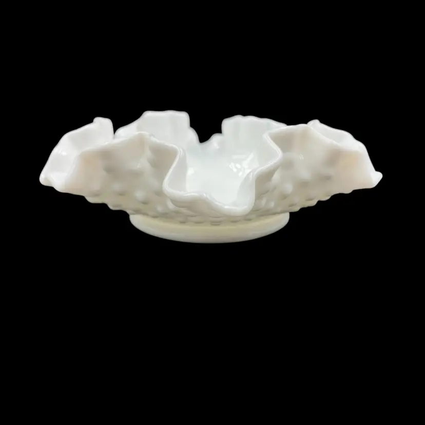 BIN - Vintage Fenton 6” Bon Bon In Milk Glass Hobnail