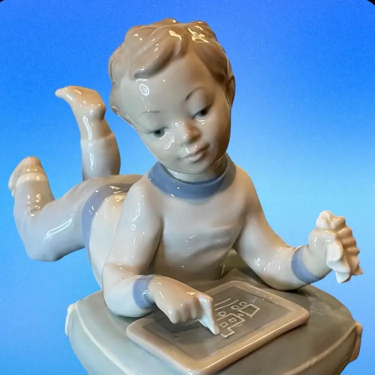 Nao by Lladro Boy Drawing Train on Slate Figurine Vintage Porcelain Spain