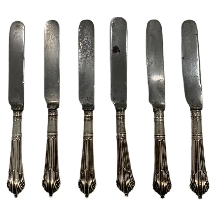 Set 6 Silverplate Fruit Knives Scroll 6.25 Inch Vintage Shabby Décor Dining