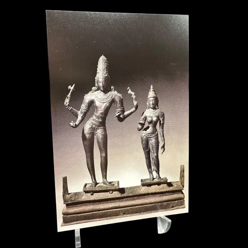 Shiva & Parvati Statues Chrome Vintage Postcard, Unused