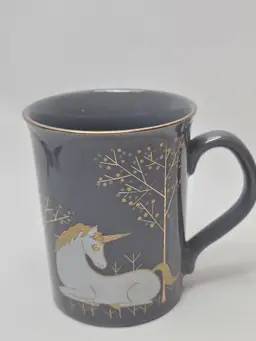 Vintage Otagiri White Unicorn Cup Mug Coffee Tea Gray Gold Accent