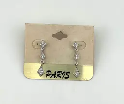 Vintage Silver Tone Rhinestone Pierced Earrings 1.25”