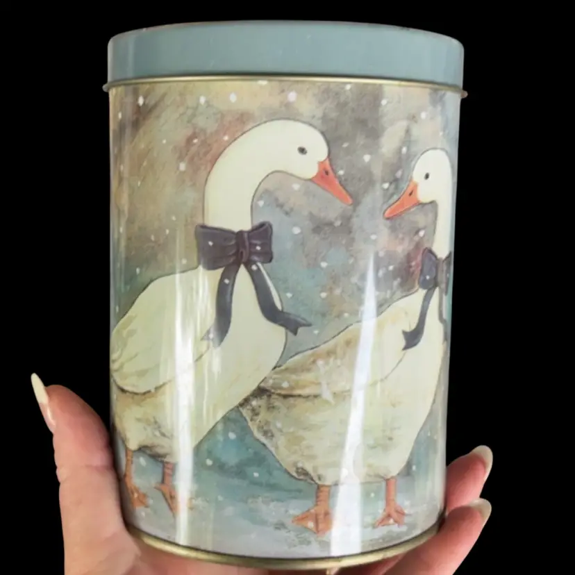 Blue Metal Duck Canister Tin