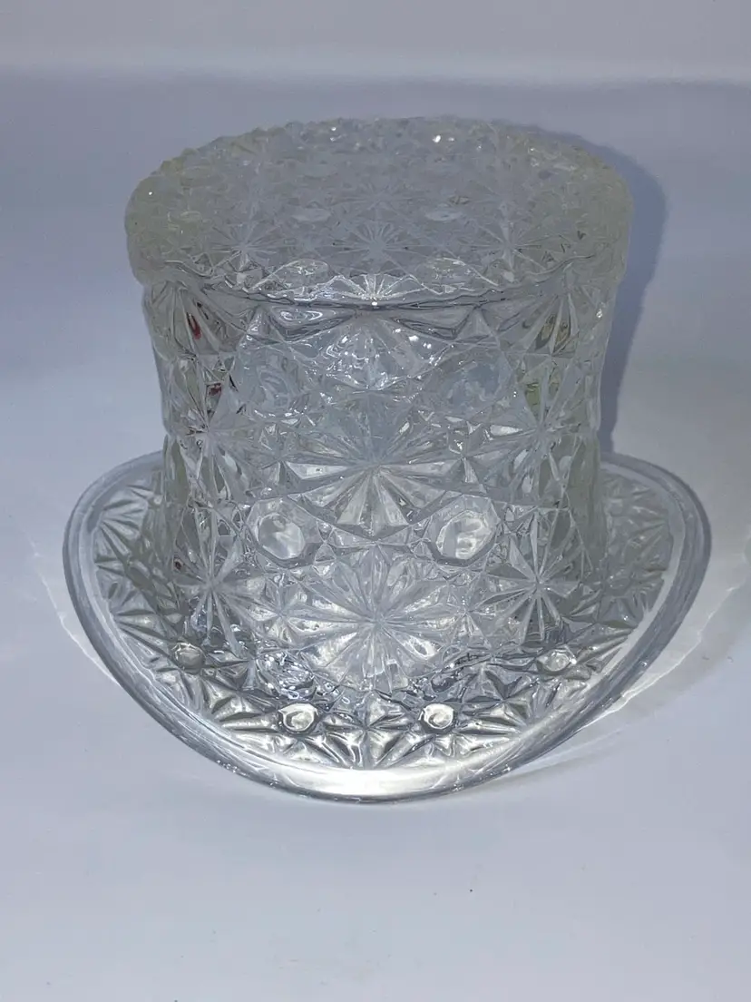 Vintage Fenton Daisy & Button Clear Glass Top Hat!  3” Tall 4 1/2” Wide!