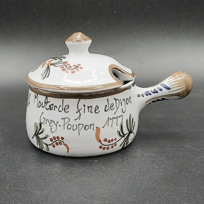 Moutarde Fine de Dijon Grey Poupon Lidded Handled Jar (No Spoon) Made in France
