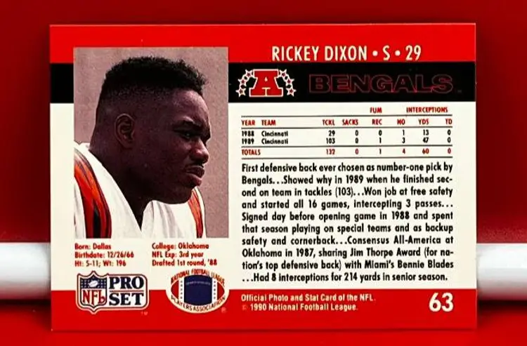 1990 NFL Pro Set Collector Football Trading Card Bengals Rickey Dixon #63