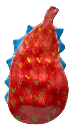 Signed Early Original Kathryn Youngs Pottery Wall Plaque Fruit Dragonfruit 6.75”