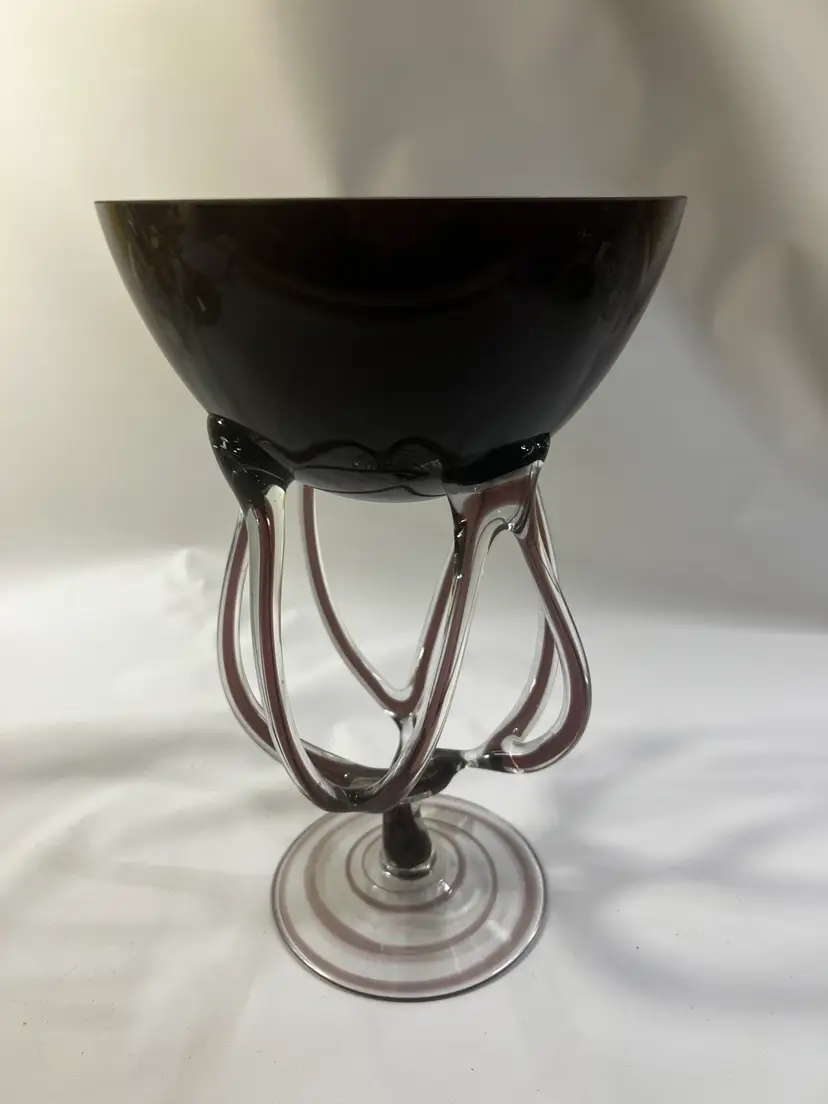 Handblown Polish Art Glass Amethyst Large Jellyfish Pedestal Bowl