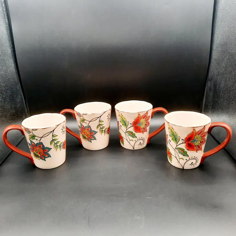 Pier 1 Elizabeth Floral Mugs Set of 4