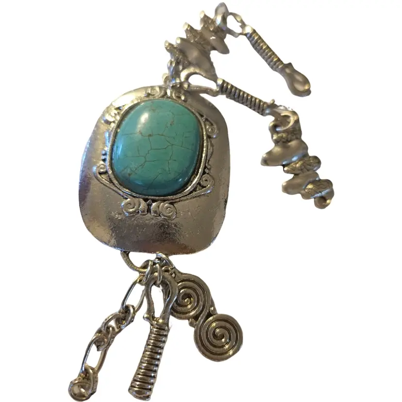 Silvertone Necklace Pendant and Charms