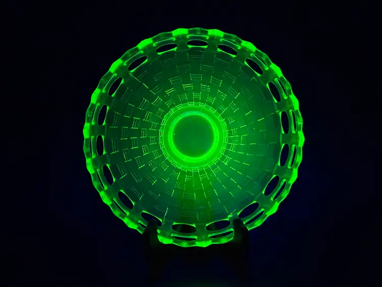Vintage Fenton Open-Edge Basketweave Bowl Uranium Glass Candy Dish | Uranium Glass