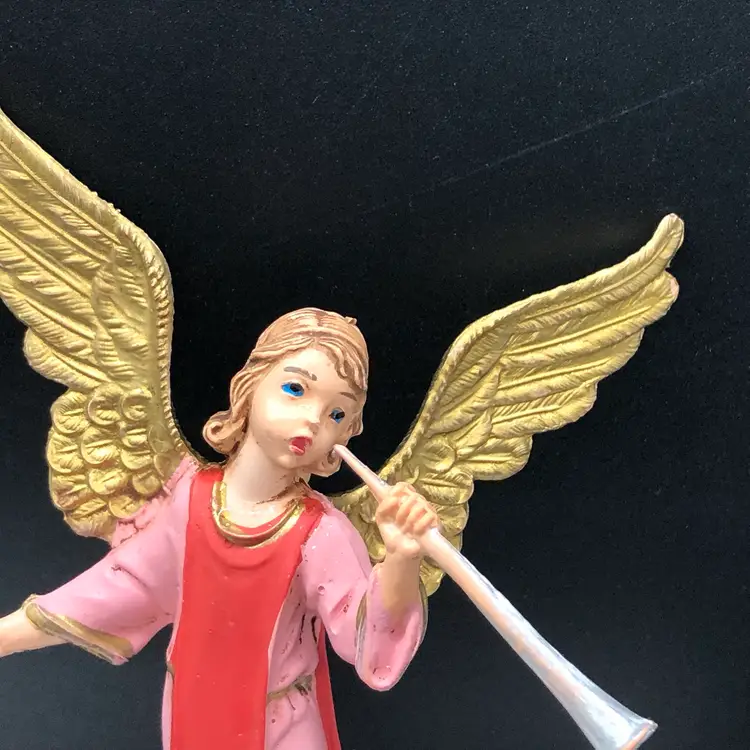Vintage Depose Italy Angel Red Pink Gold  Playing The Horn Christmas Figurine