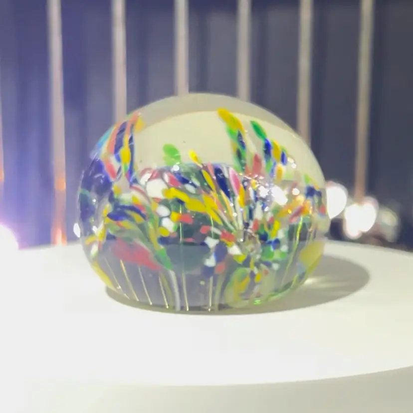 2” Paperweight Flower Trio Multi Color Blue Green Yellow Red   3.3 oz.