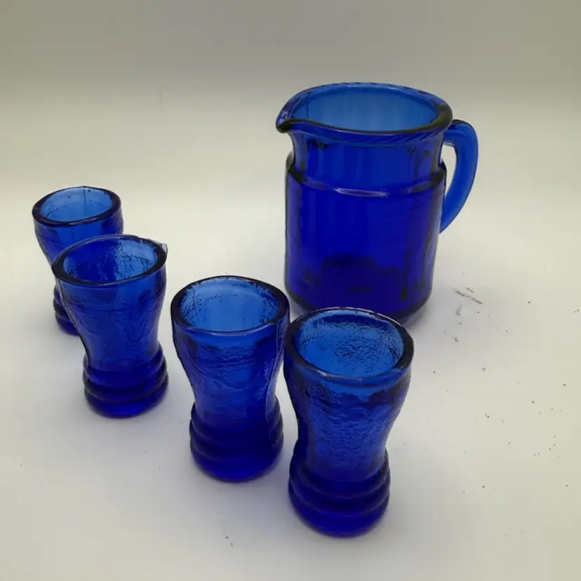 Children’s Cobalt Blue Glass Tumbler Set With Pitcher