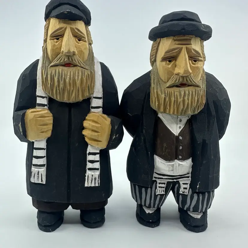 Hand Carved Wooden Jewish Figurines Set/2