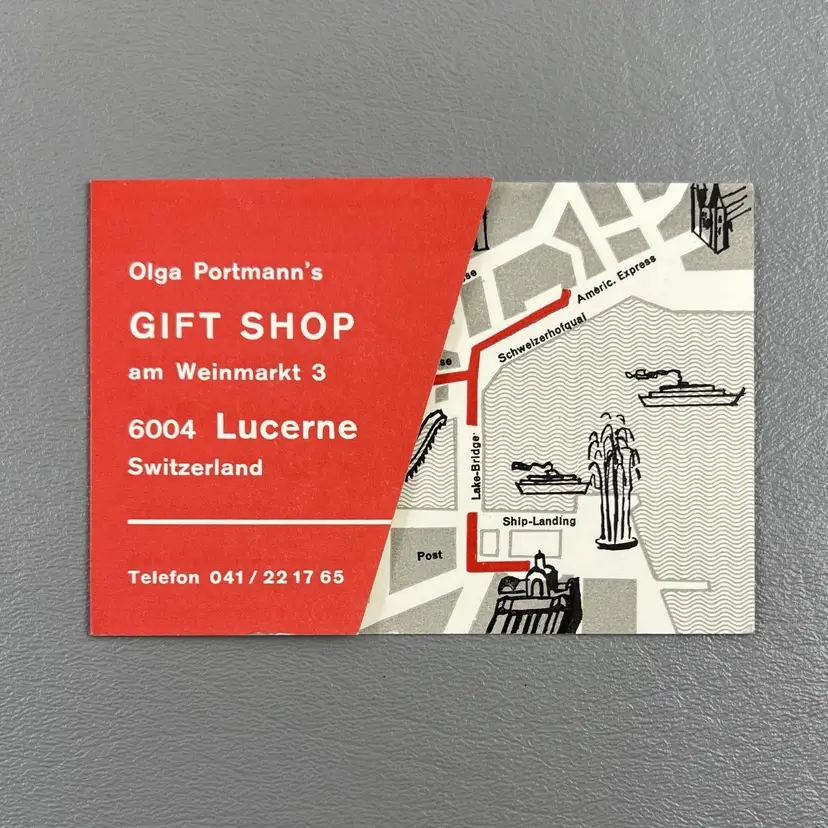 Advertisement Olga Portmann's Gift Shop Switzerland am Weinmarkt 3 Business Card