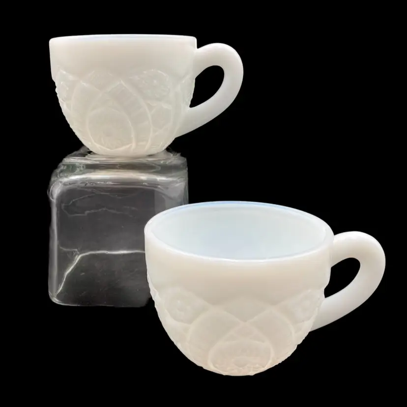 Vintage Thatcher Glass, "Concord" White Milk Glass 1950s Punch Cups, Set Of 2