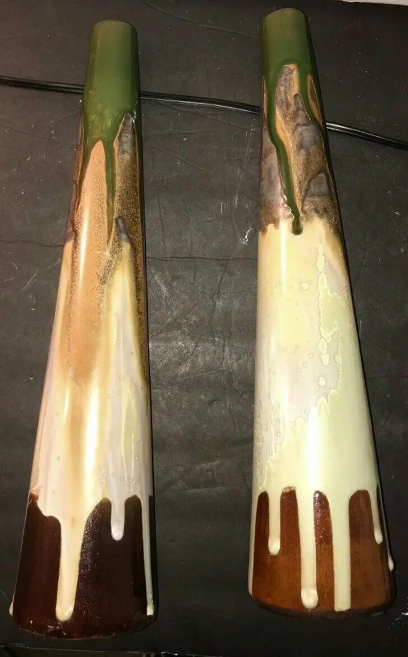 Drip Glaze Heavy Art Vase 16" Brown Green Tan