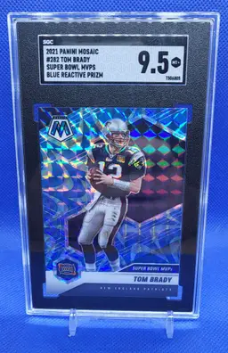 2021 Panini Mosaic Tom Brady Super Bowl MVP Blue Reactive SGC 9.5
