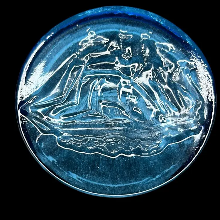 Wilkerson Glass Ship Paperweight - Glows Orange Using 365UV Light: 3.75”x1”x3.75”
