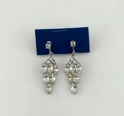 Vintage Silver Tone Rhinestone Screw Back Earrings 1.75”