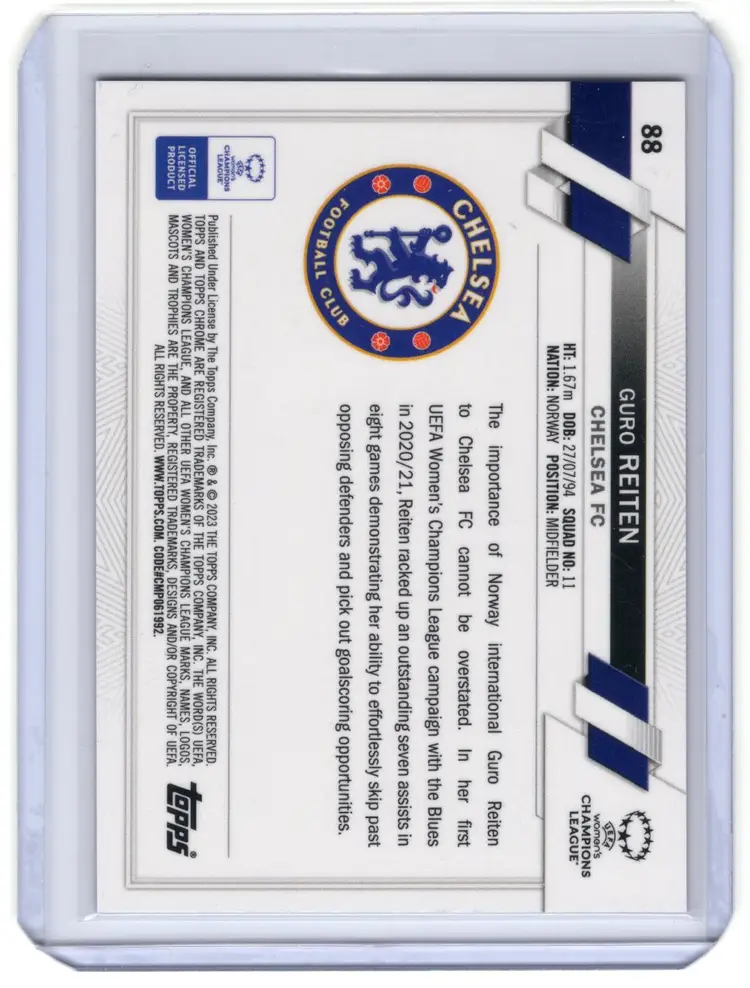 2022-23 Topps Chrome UEFA Women's Champions League Guro Reiten RC Blue /299