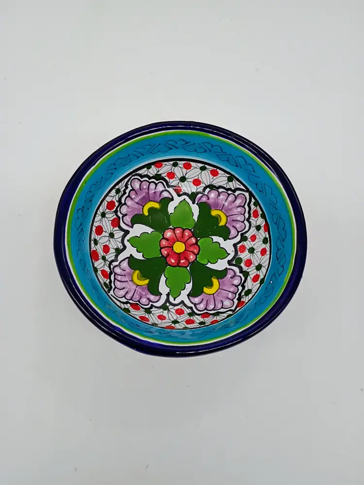 Talavera Mexico Folk Art Pottery Salsa / Dip Bowl Signed Bittz