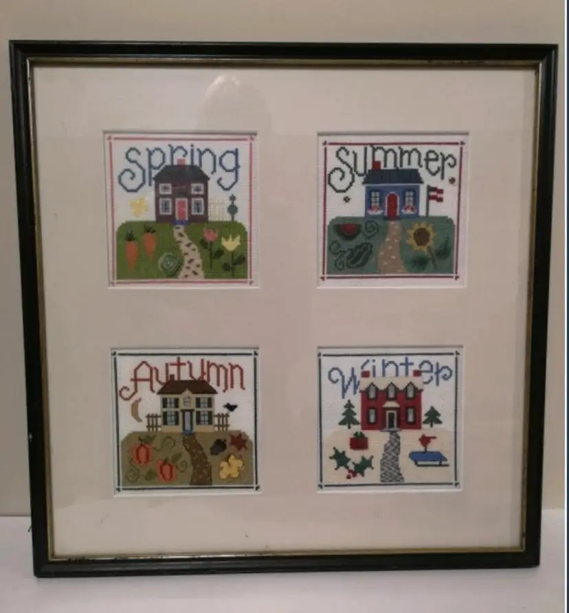 Vintage Framed Stitch Art Seasons