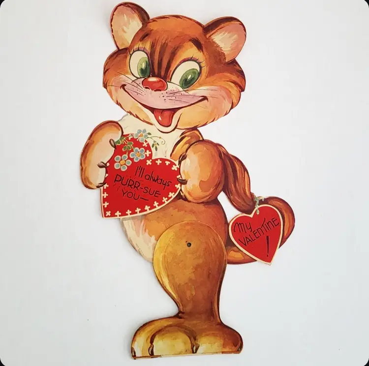 Vintage Valentine Oversized Mechanical Cat Card