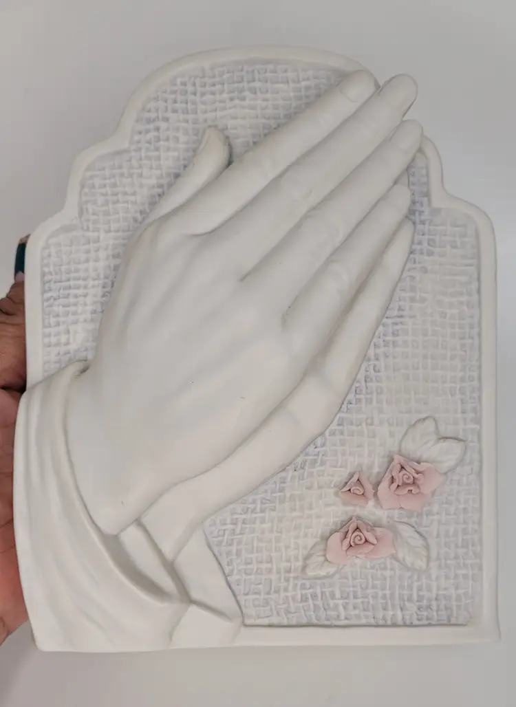 Napco Porcelain Planter Praying Hands Pink Flowrers READ