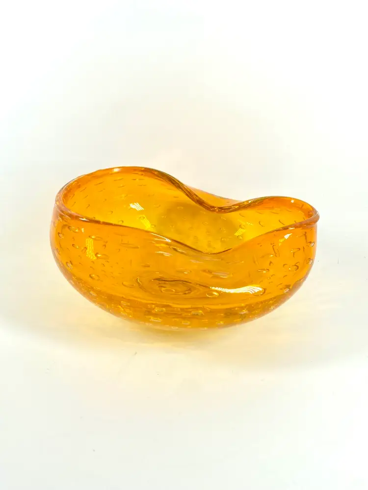 Murano Style Art Glass Orange Bullicante Bubbles Hand Blown Ashtray 