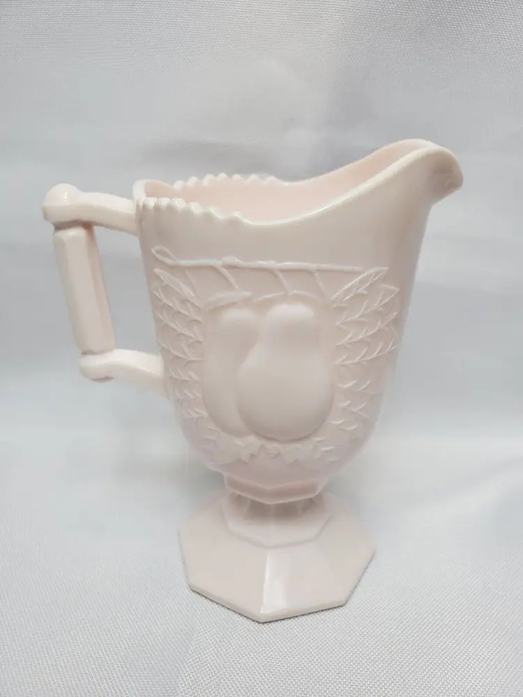 Vintage Jeanette Baltimore Pear Pink Milk Glass Creamer Cottage Core Collectible 5"