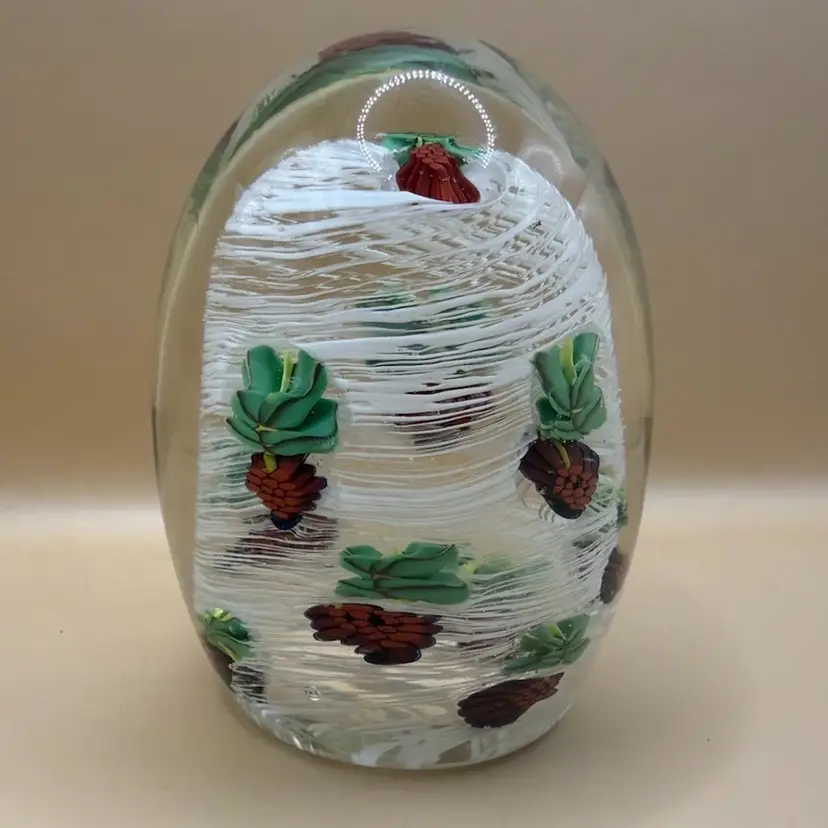 Fritelli Toso Vintage Murano Grape Canes & White Swirl Art Glass Paperweight 3.5”