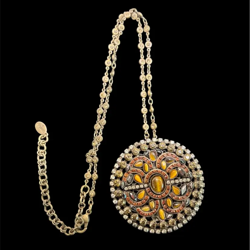 Vintage Retired Sorelli Swarovski Crystals Tiger Eye Cabochons Necklace