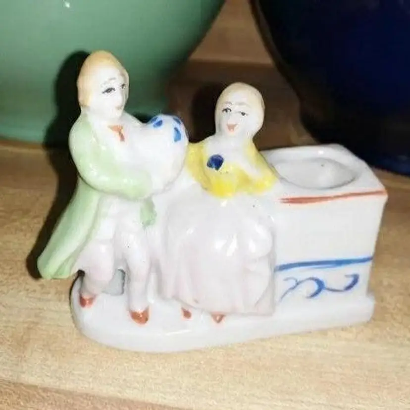 Antique Fairing Victorian Couple Flowers 1880s Lipstick Holder