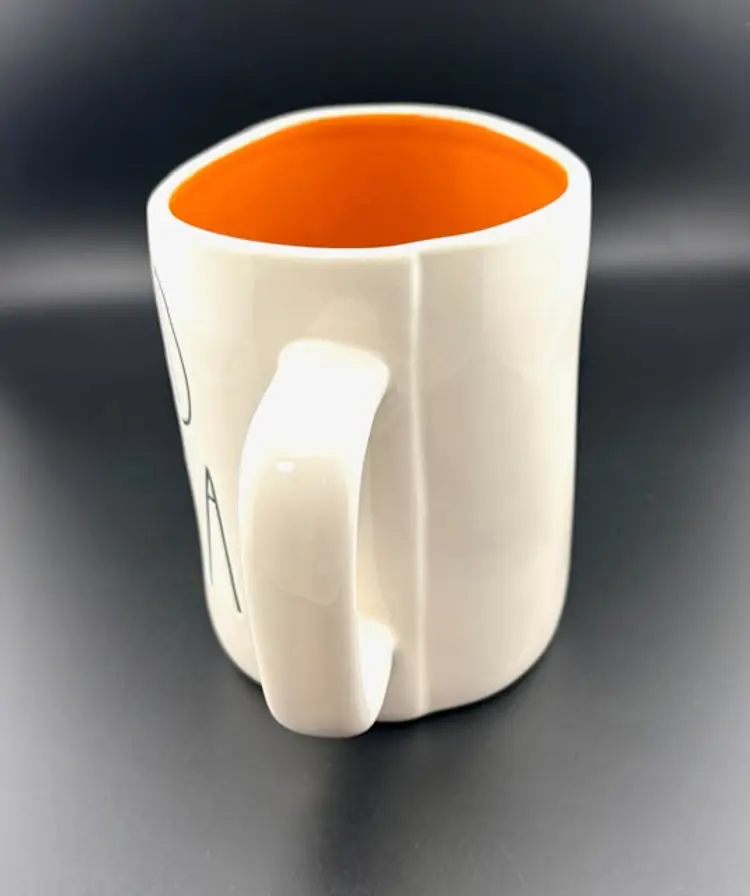 Rae Dunn Food Coma White Ceramic Coffee Mug with Orange inside 4.75" tall x 5" wide at handle