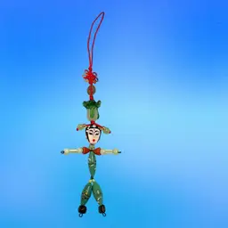 Bead Person Geisha Glass Bead Face On Both Sides. Vintage Glass Trade Beads And Stone. 4” Person Plus 3” Hanger