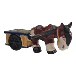 Vintage Ceramic Donkey Pulling Cart Planter Made In Occupied Japan 1940's Hand-Painted Miniature Collectible Mini Planter