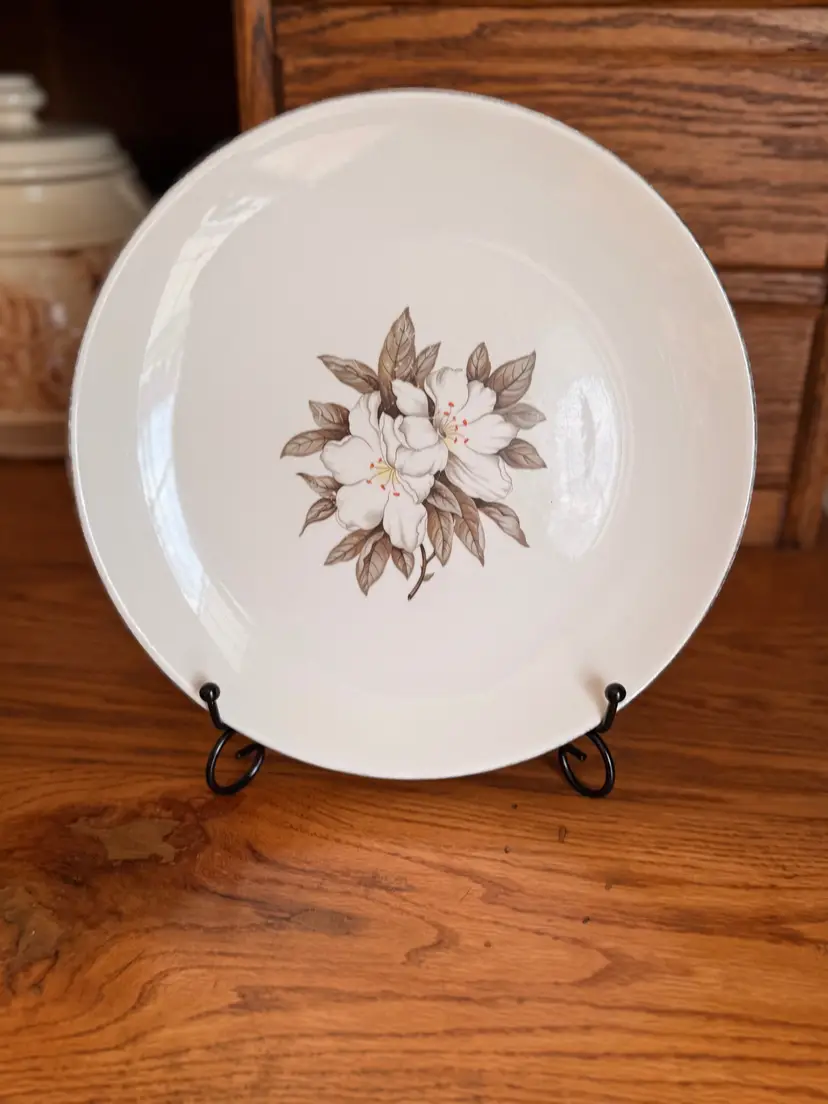 Vintage Homer Laughlin Rhythm Dinner Plate 10 Inch | Brown Floral Mid Century China | Farmhouse Neutral Dish | Replacement Plate USA
