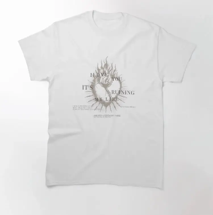 Tortured Poet Ruining My Life Short Sleeve Preshrunk Cotton Tee S-5X//gothic Aesthetic//dupe