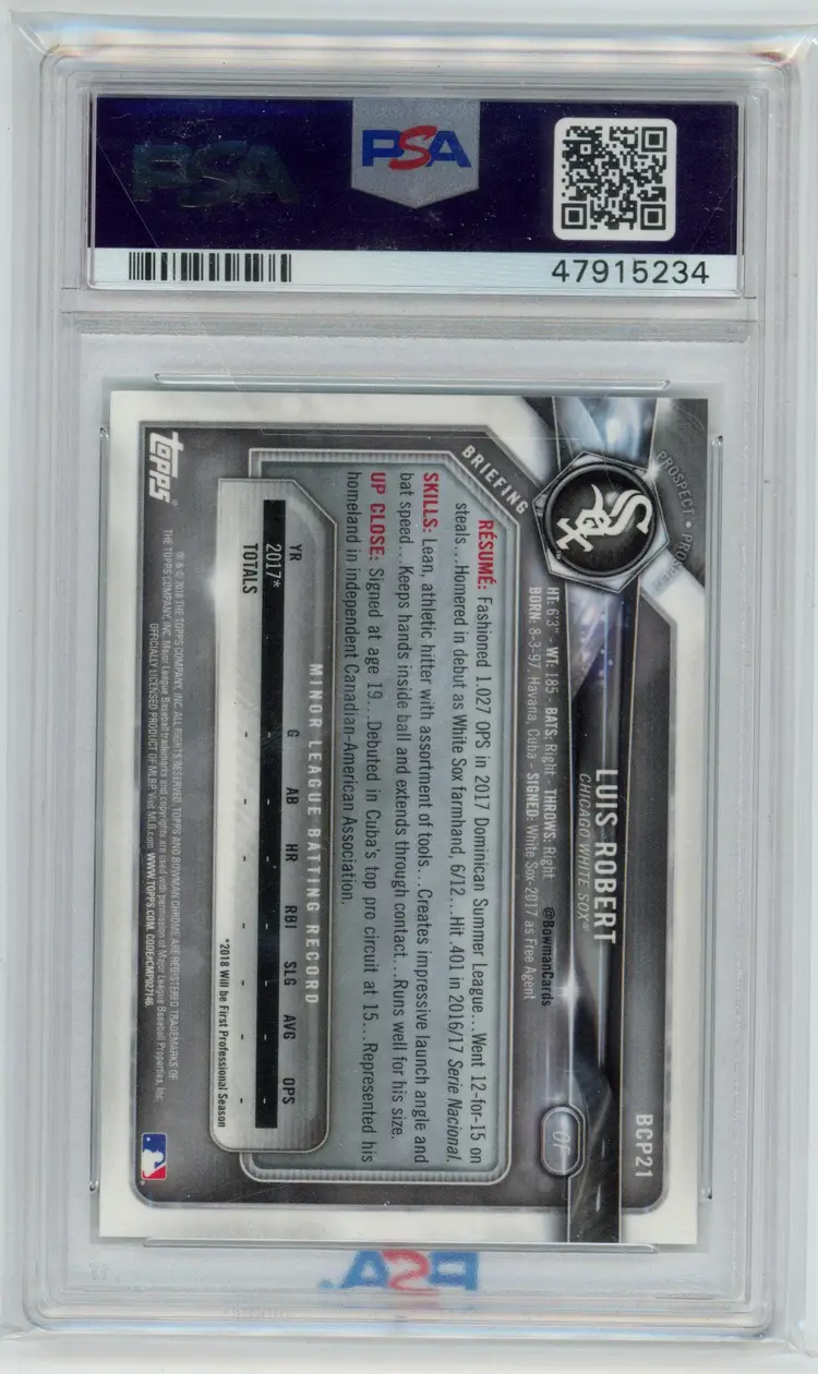 2018 Bowman LUIS ROBERT Prospects Chrome 1st Bowman PSA 10 RC #21