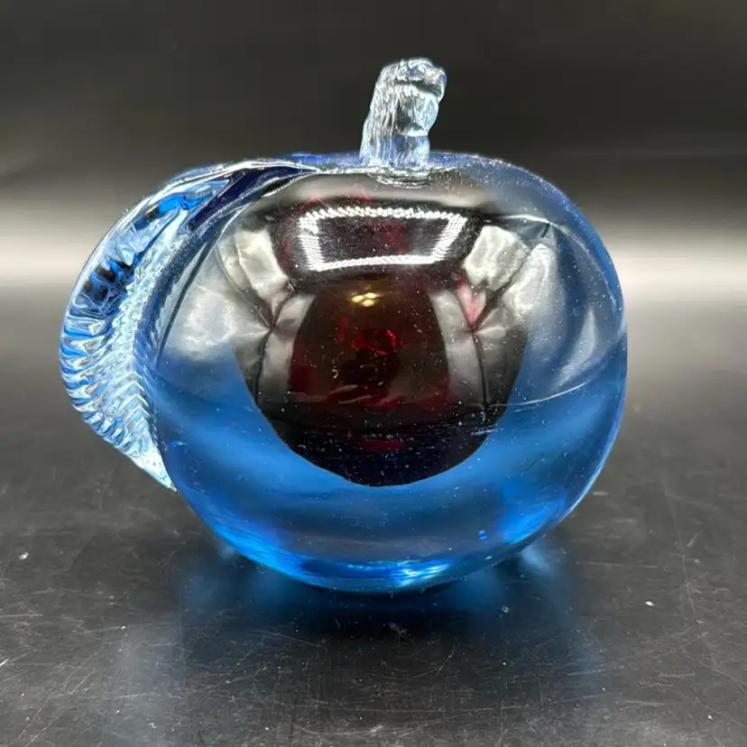 Murano AVeM Sommerso Blue And Red Apple Bookend Paperweight