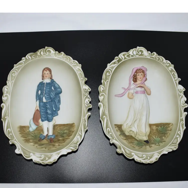 Pinkie And Blue Boy Lefton China Wall Plaques